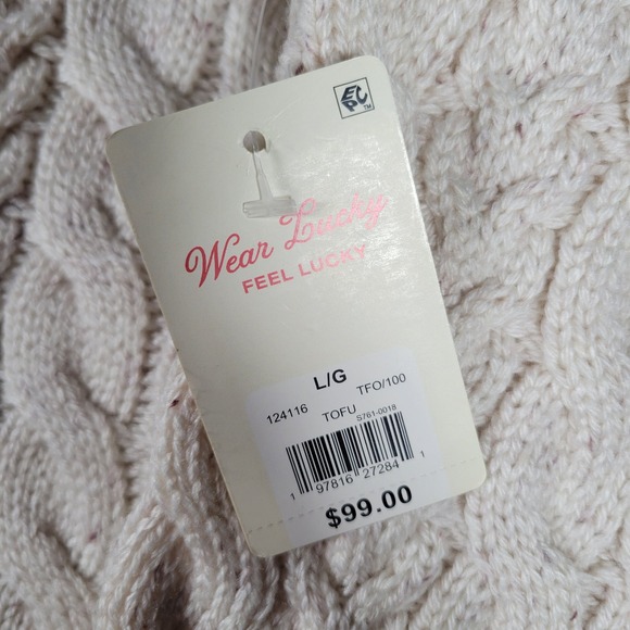 Lucky Brand Mens Cable Knit Crewneck Sweater Tofu Cream Speckled L S761-0018 NEW - Picture 3 of 14